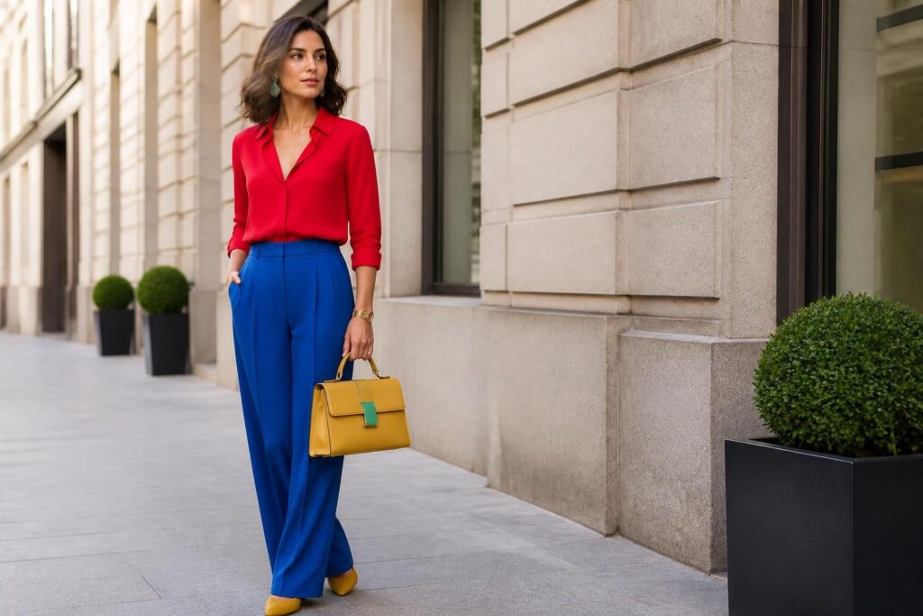 découvrez comment associer les couleurs vives dans une tenue avec élégance et harmonie pour un look sans faute de goût.