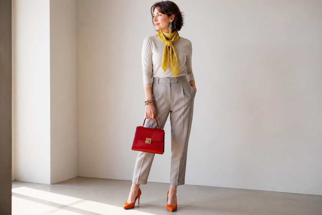 apprenez à égayer une tenue sobre grâce à des accessoires colorés et donnez du peps à votre style en toute simplicité.
