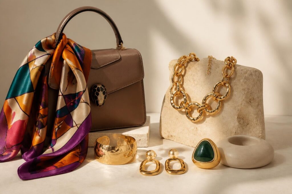 Accessoires statement : sacs, foulards et bijoux qui font la tenue