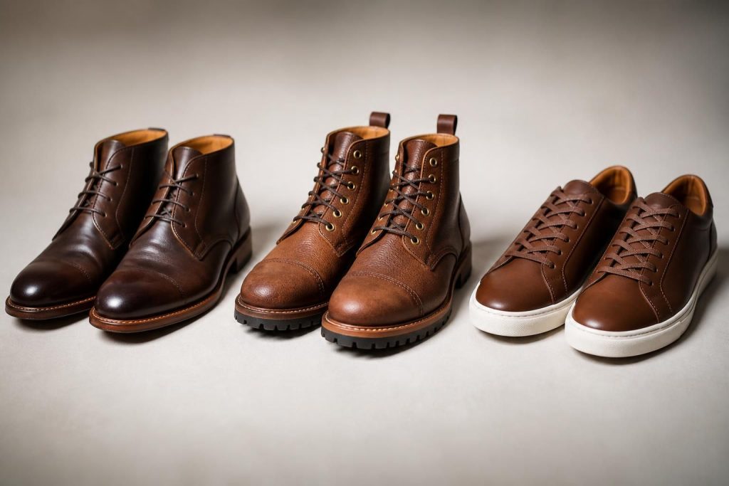 découvrez comment choisir la chaussure cuir marron idéale pour homme, entre bottines élégantes, boots robustes et baskets décontractées, pour allier style et confort au quotidien.
